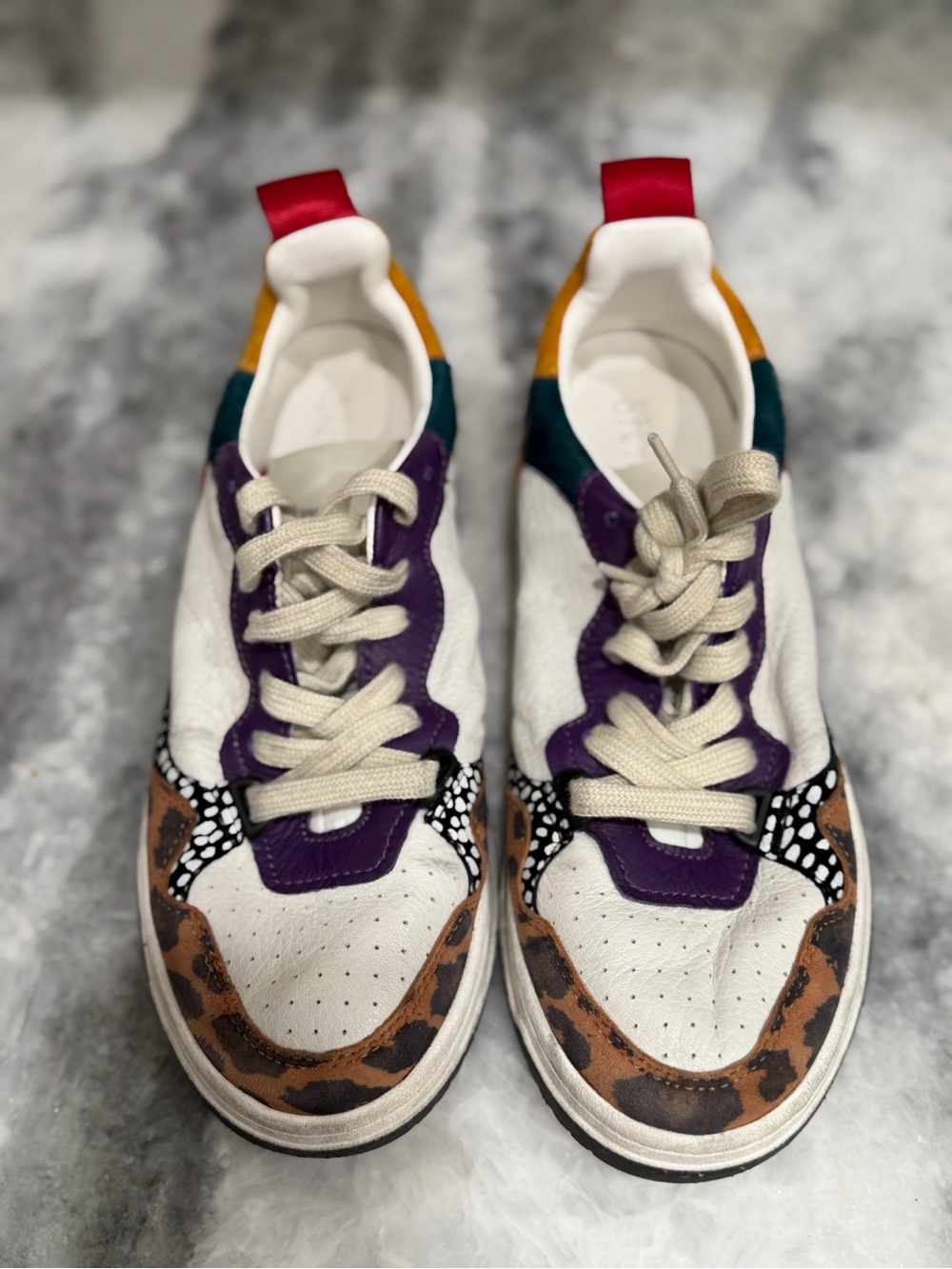 Steve Madden White Sneakers with Purple, Brown & Black Accents